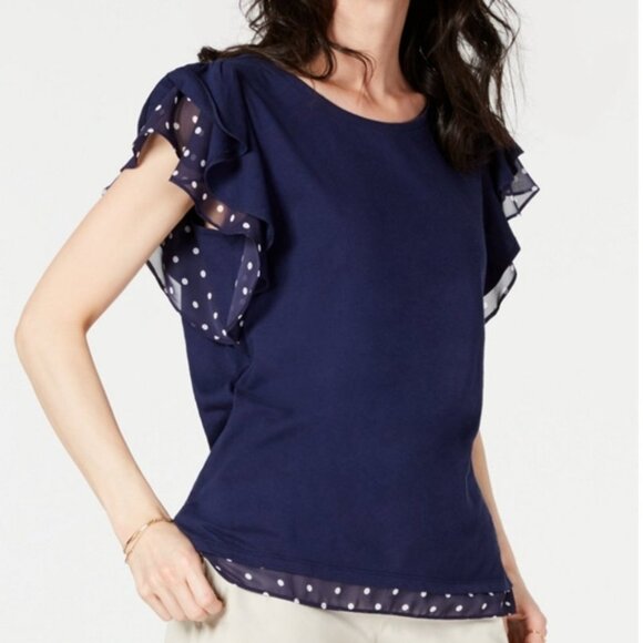 Maison Jules Printed Trim Flutter Sleeve Top - Picture 1 of 5